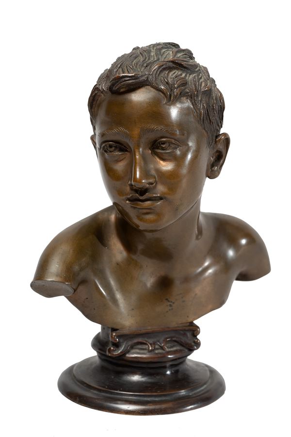 Vincenzo  Gemito (Napoli, 1852 - 1929) : Vincenzino  - Scultura in bronzo a patina scura - Asta Oggetti d'arte, Gouaches dalla Collezione di Carlo Knight, importanti dipinti antichi e dipinti del XIX secolo - Blindarte Casa d'Aste