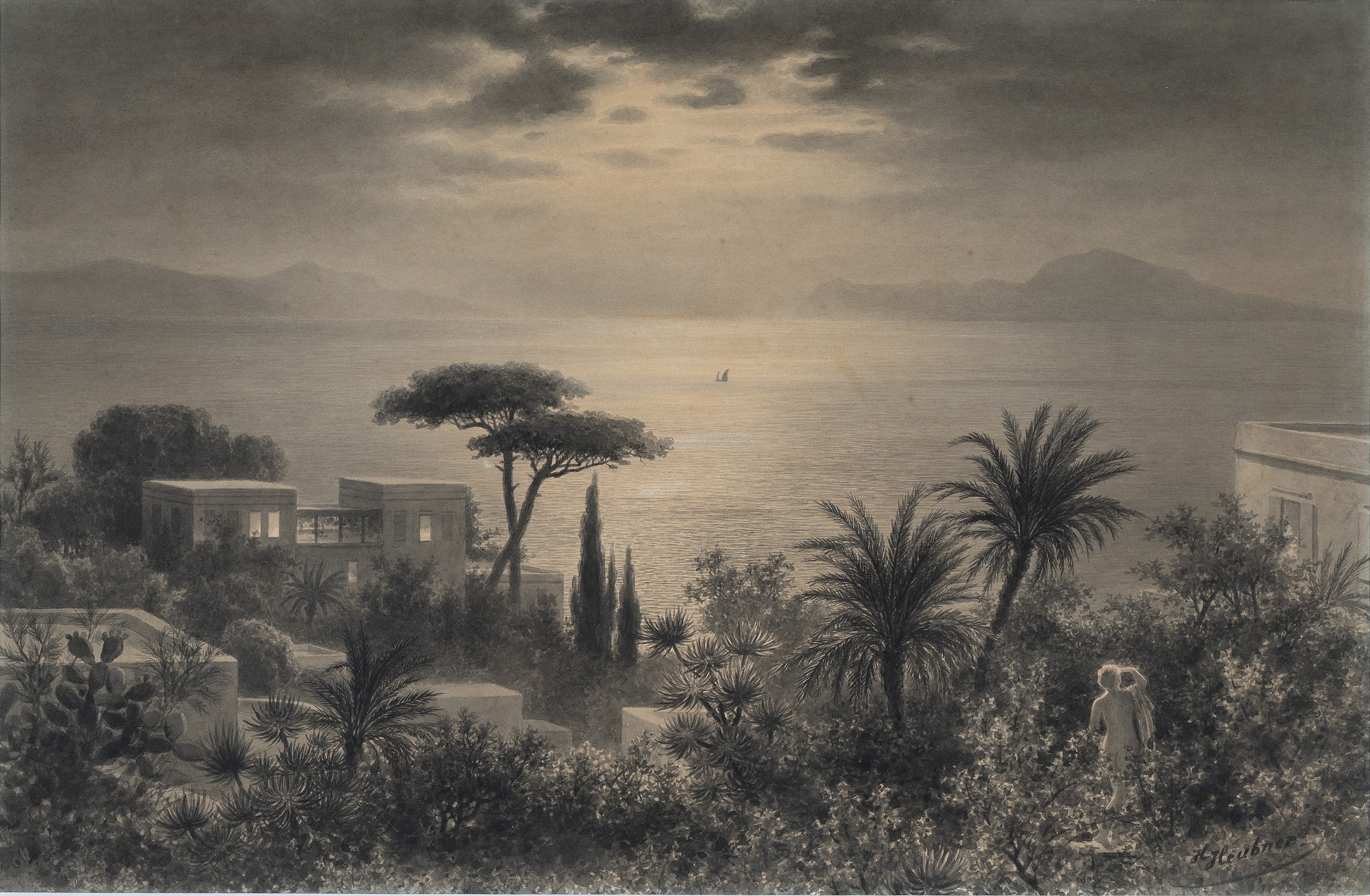 Veduta del golfo di Napoli al chiaro di luna con Capri e Punta Campanella