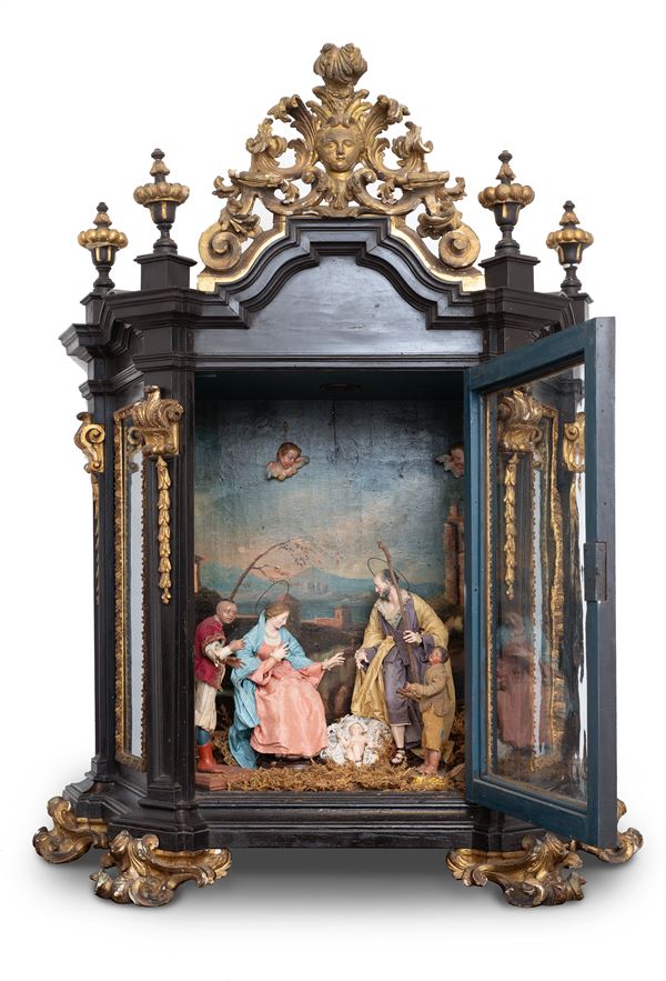 Napoli, XVII secolo - Important cabinet in ebonized and gilded wood