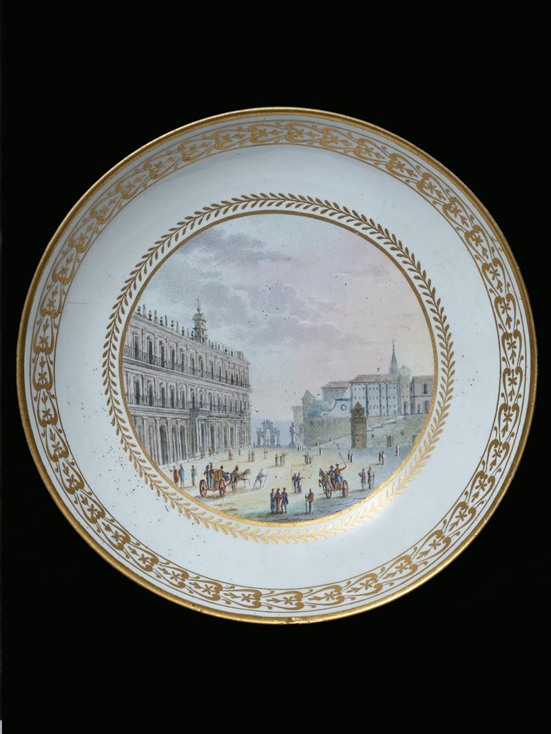 Raro piattino con Veduta del Palazzo Reale di Napoli