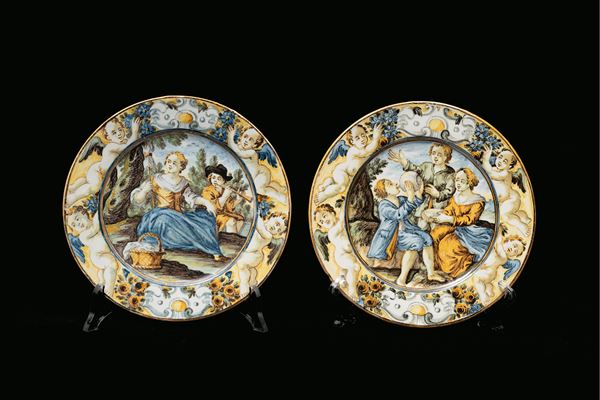 Bottega dei Gentili, Castelli XVIII secolo : Pairs of saucers  - majolica painted in polychrome - Auction Objects of art, Gouaches from the Carlo Knight Collection, important old master paintings and 19th century paintings - Blindarte Casa d'Aste