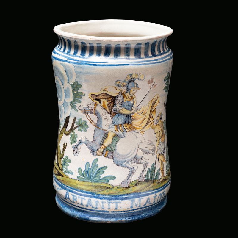 Grande albarello con scena di San Martino e il povero