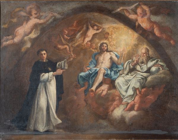 Scuola italiana, fine XVIII secolo - Sant'Antonio al cospetto di Cristo e il Signore tra angeli in gloria