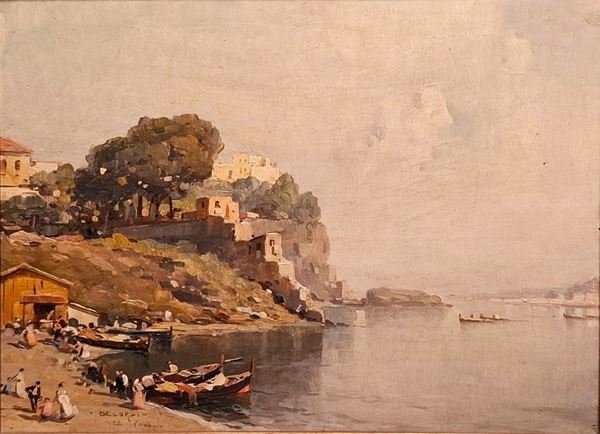 Nicolas De Corsi - Spiaggetta di Procida con barche e bagnanti