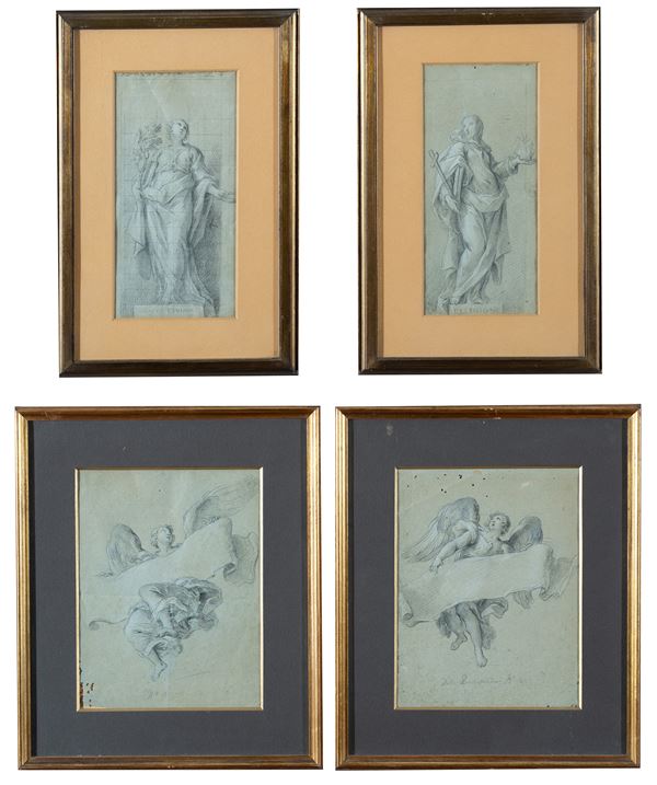 Scuola italiana, XVIII secolo - Group of 4 preparatory studies for allegorical figures