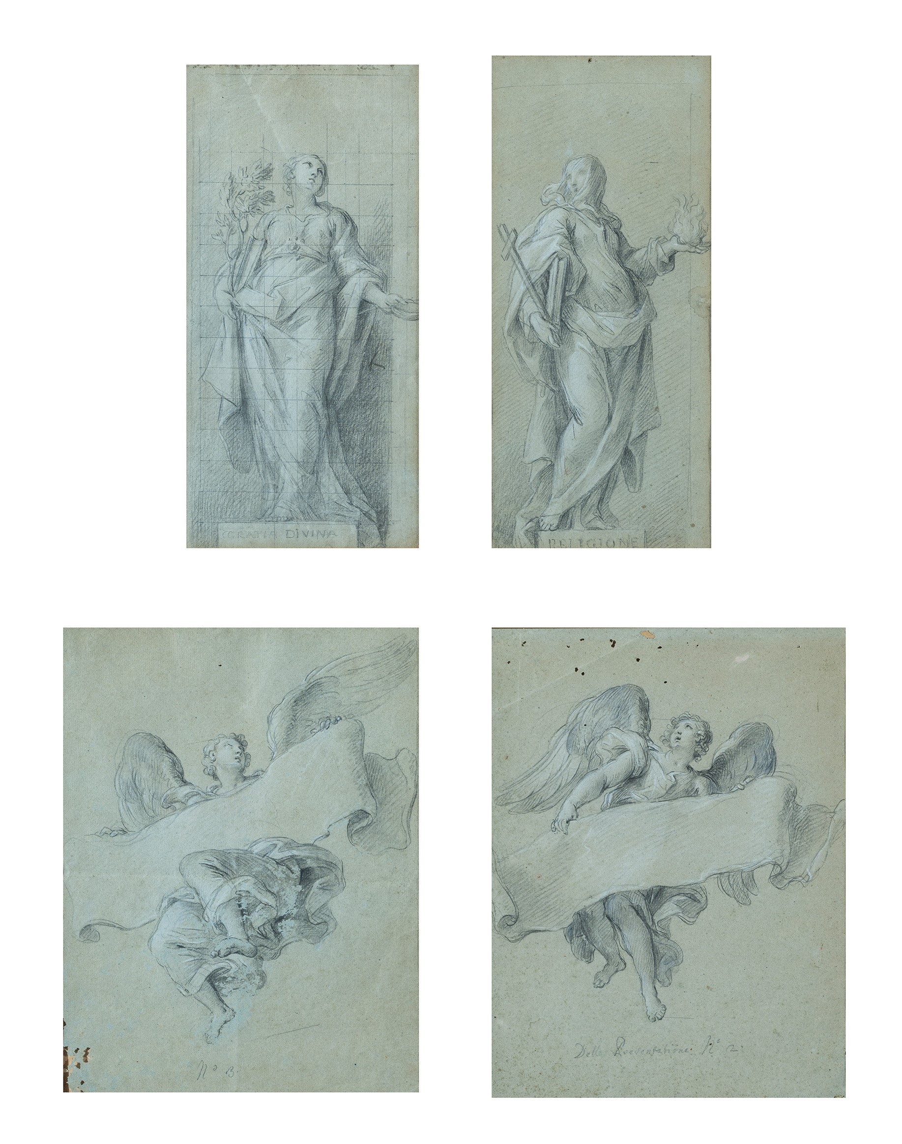 Gruppo di 4 studi preparatori per figure allegoriche