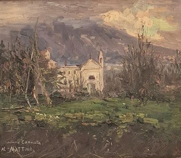 Antonio  Cannata ( Polistena 1895 - Roma 1960 ) : Al Mattino  - Olio su tavola - Auction Paintings, Drawings, Gouaches and Sculptures from the 19th and 20th centuries - Blindarte Casa d'Aste