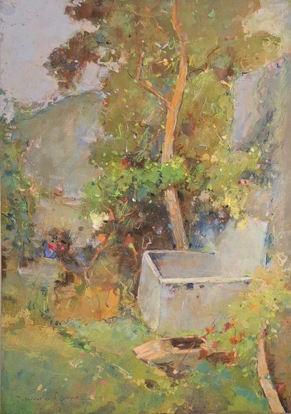 Romolo Leone  (Napoli 1883 - 1958) - La fontana nel bosco
