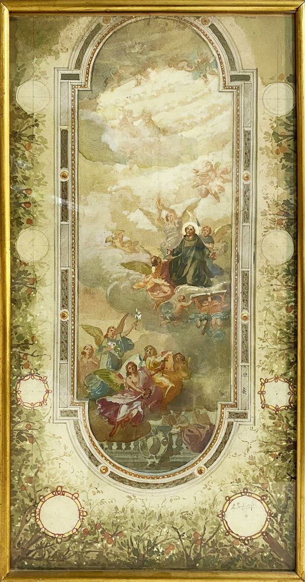 Lodovico Pogliaghi (1857 - 1950) : Scena Sacra  - acquerello e matita su carta - Asta Dipinti, Disegni, Gouaches e Sculture del XIX, XX secolo - Blindarte Casa d'Aste