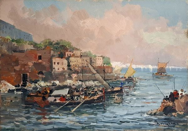 Francesco Di Marino (Napoli, 1892 - 1954) - Veduta di Posillipo dallo scoglio dei due Frati