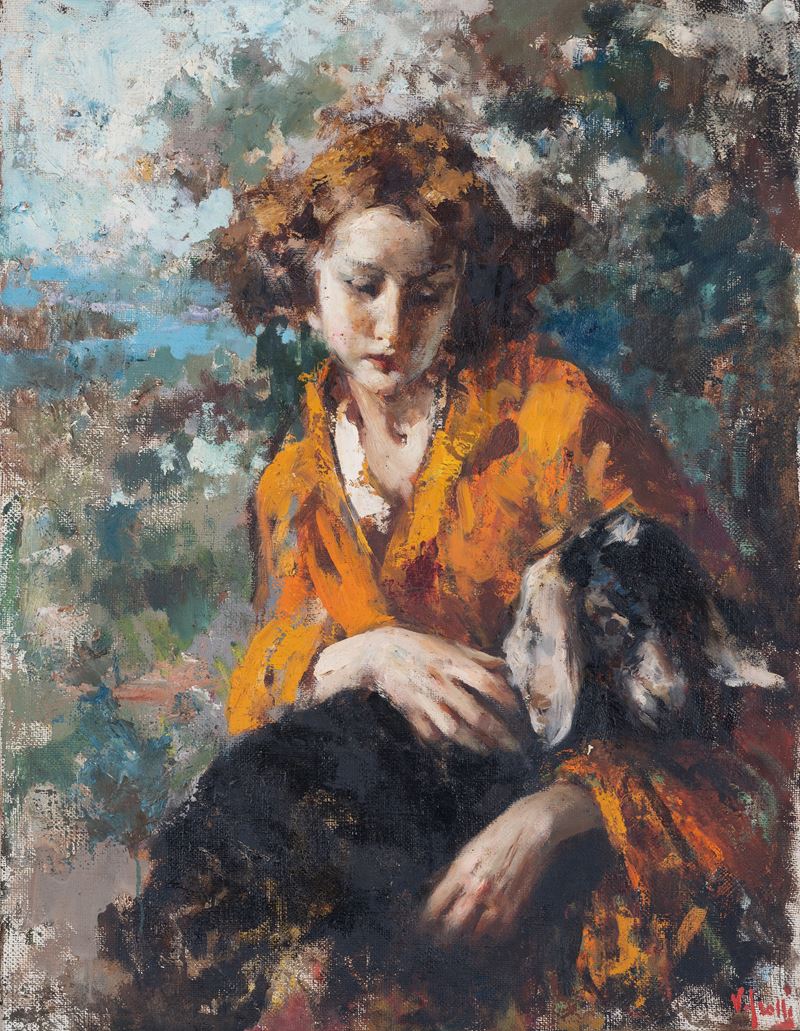 Fanciulla con una capretta in braccio