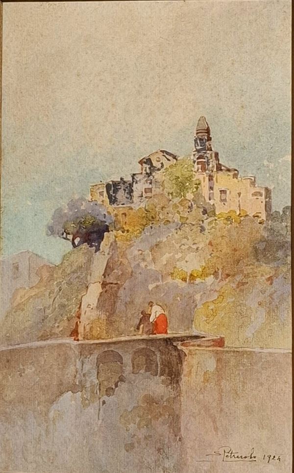 Salvatore  Petruolo (Catanzaro, 1857 - Napoli, 1946) - Passeggiata verso il campanile