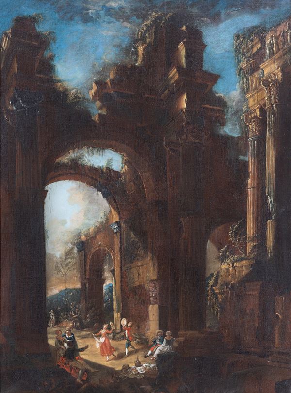 Leonardo Coccorante (Napoli, 1680&#8211;1750) - Tarantella nei pressi di un borgo fantastico