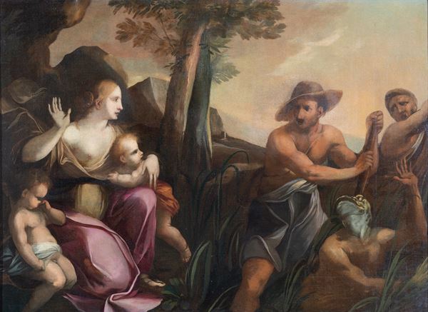 cerchia di Ercole Gennari  (Cento, 1597 &#8211; Bologna, 1658) - Latona protegge i figli dai contadini della Licia