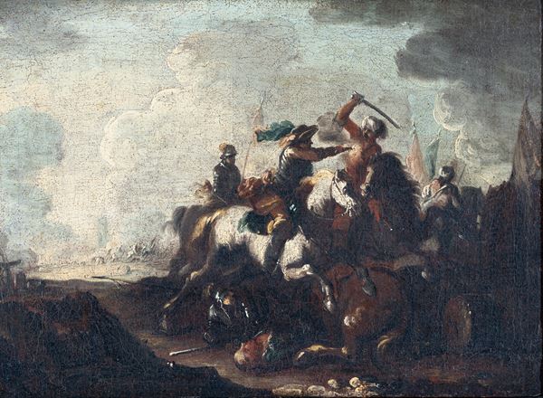 Scuola italiana, XVIII secolo - Scontro di cavalleria