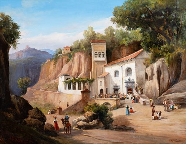 Achille Carelli (Napoli 1856 - 1936) - Il Santuario dell'Avvocatella a Cava de' Tirreni