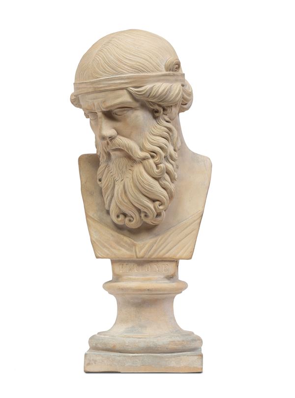 Manifattura, Giovanni  Mollica : Busto di Platone dalla Villa dei Papiri  - scultura in terracotta - Asta Oggetti d'arte, Dipinti Antichi e del XIX secolo - Blindarte Casa d'Aste