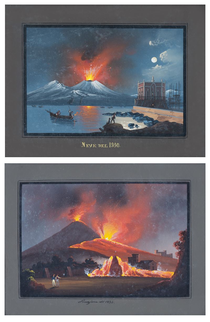 a) Neve nel 1850; b) Eruzione del 1834