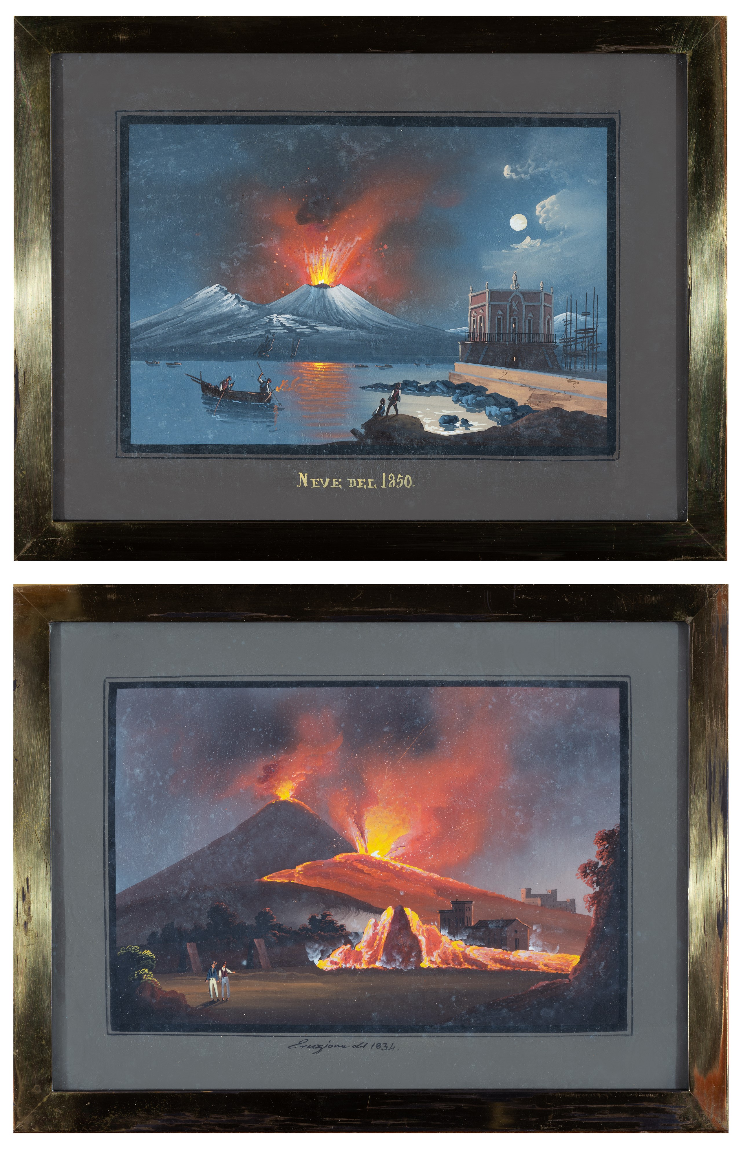 a) Neve nel 1850; b) Eruzione del 1834