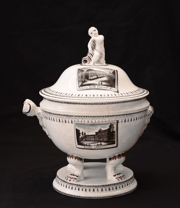 Manifattura Giustiniani, prima met&#224; del XIX secolo - Tureen with lid with knob in the shape of a cherub