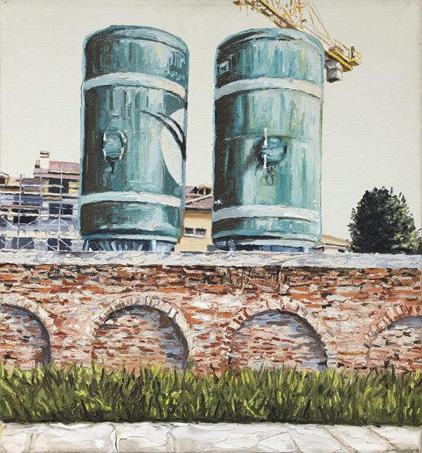 Andrea Di Marco : Silos (Due torri)  (2005)  - Oil on canvas - Auction Modern and Contemporary Art - Blindarte Casa d'Aste