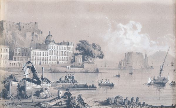 Consalvo Carelli - Veduta di Napoli con Castel Sant'Elmo sullo sfondo