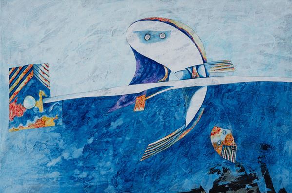 Gianni Dova : Acquario  (1973)  - Tempera su carta applicata su tela - Asta Arte Moderna e Contemporanea - Blindarte Casa d'Aste