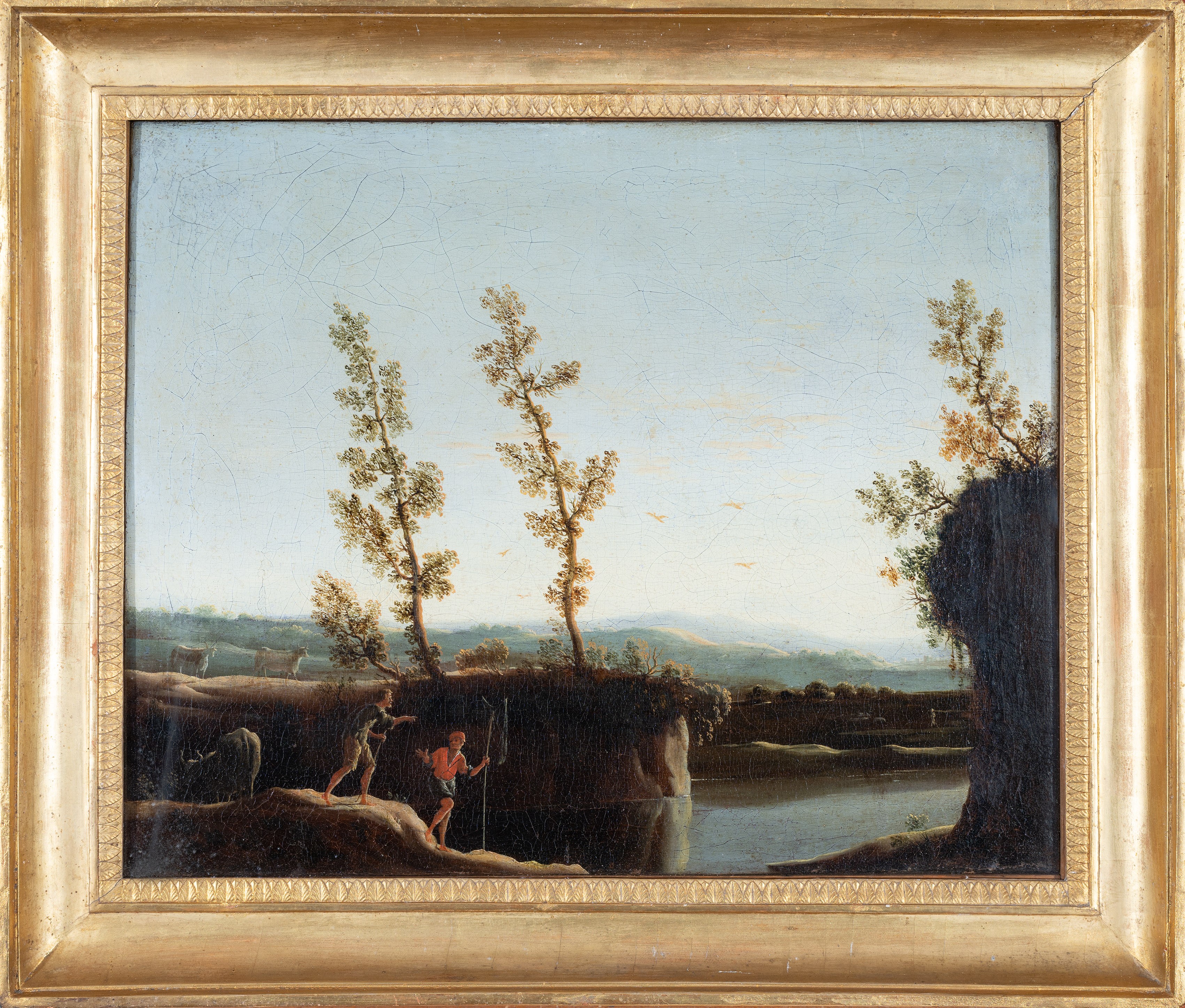 Paesaggio con viandanti nei pressi di un fiume