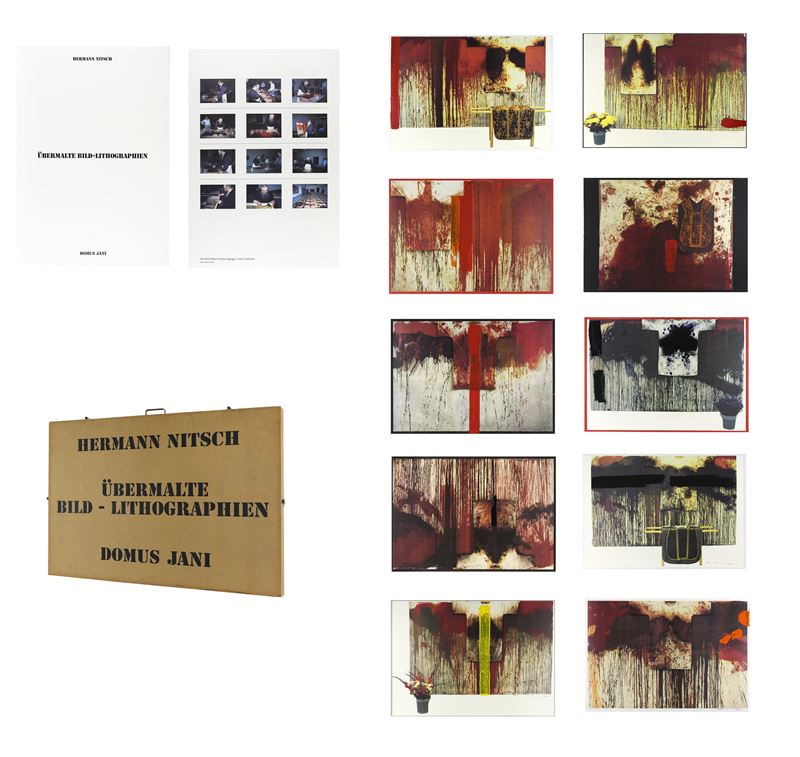 Übermalte bild-lithographien