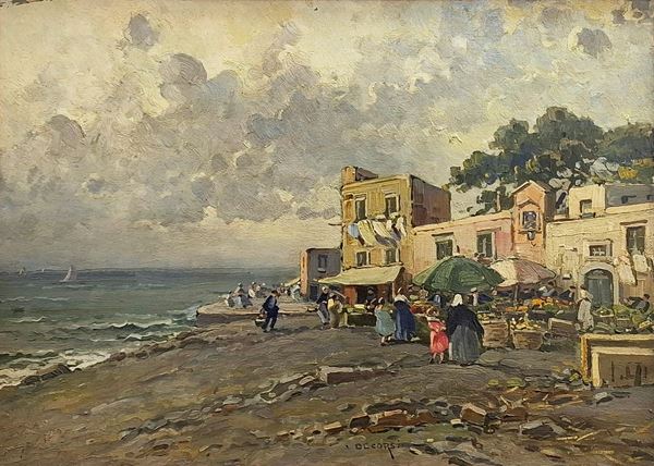 Nicolas De Corsi (Odessa, 1882 - Torre del Greco, 1956) - Spiaggia con bagnanti