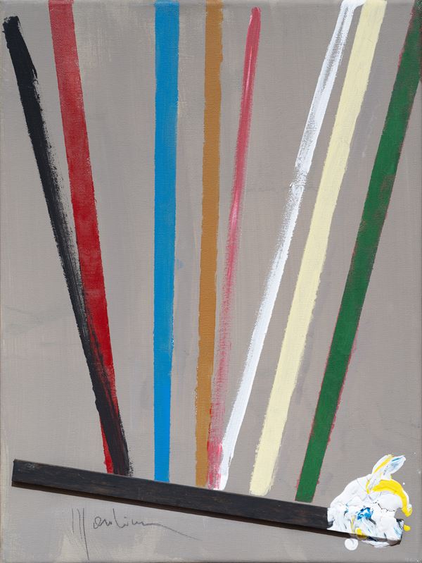 Aldo Mondino : Bilancia  -  Mixed media (acrylic and wood) on canvas - Auction Modern and Contemporary Art - Blindarte Casa d'Aste