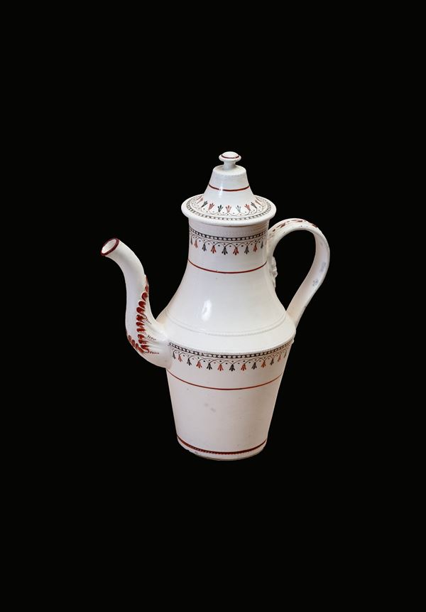 Manifattura  Del Vecchio : White earthenware teapot with polychrome details  - Auction ART OBJECTS, OLD AND 19TH CENTURY PAINTINGS - Blindarte Casa d'Aste