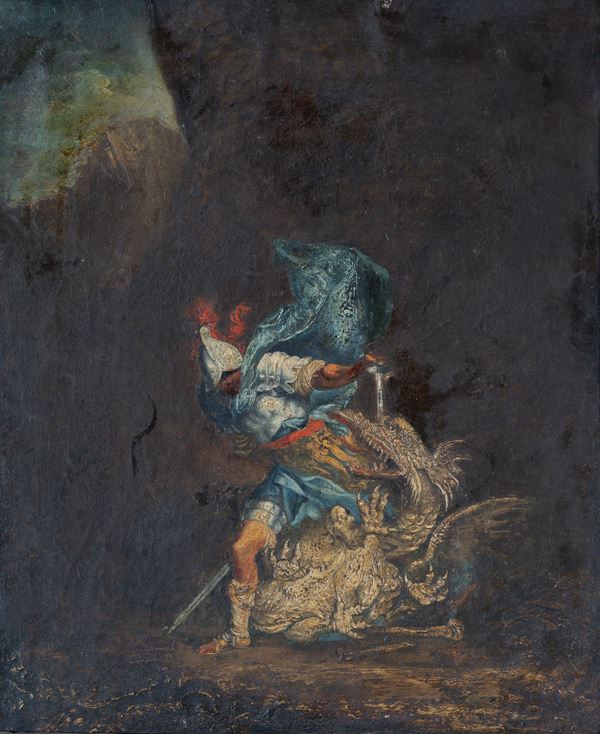 seguace di  Salvator Rosa - San Giorgio che sconfigge il drago