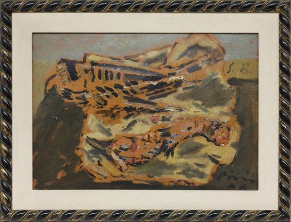 Filippo de Pisis : Morte del tacchino  (1944)  - Olio su cartone - Asta Arte Moderna e Contemporanea - Blindarte Casa d'Aste