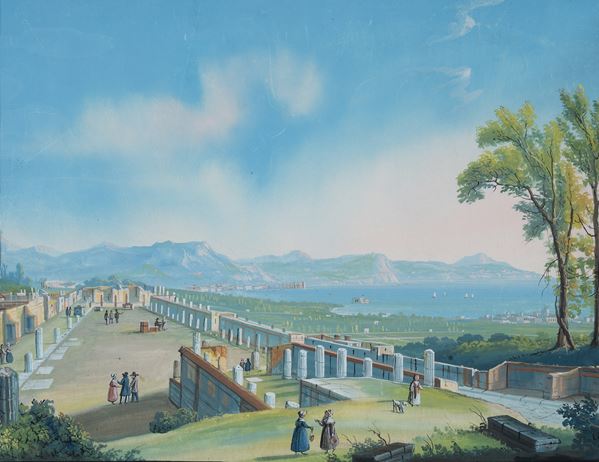 Scuola napoletana, XIX secolo - The forum from the Temple of Jupiter in Pompeii