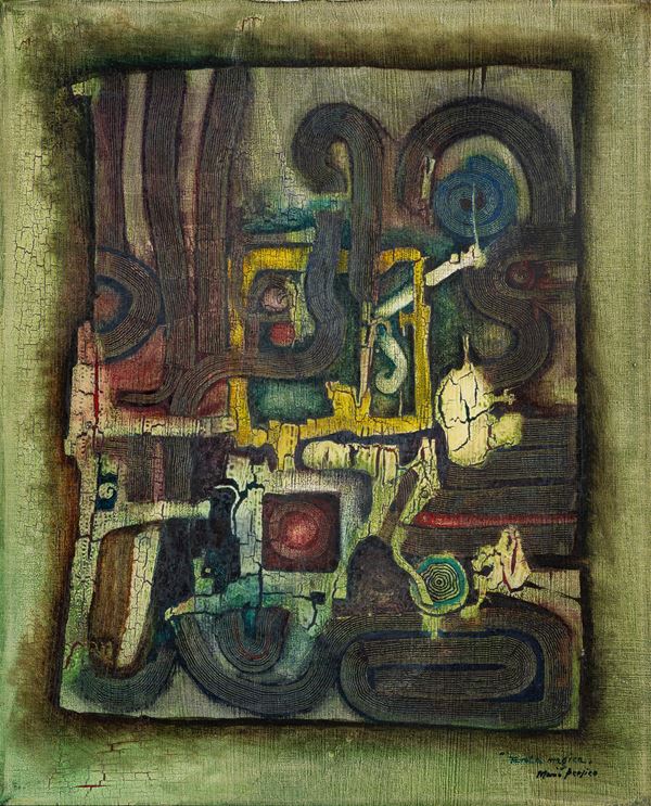 Mario Persico : Tavola magica  - Olio su tela - Asta Arte Moderna e Contemporanea - Blindarte Casa d'Aste