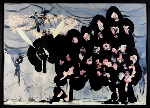 Alessandro Pessoli : Senza titolo (agnello)  (1997)  - Inchiostro e acquerello su carta - Asta Arte Moderna e Contemporanea - Blindarte Casa d'Aste