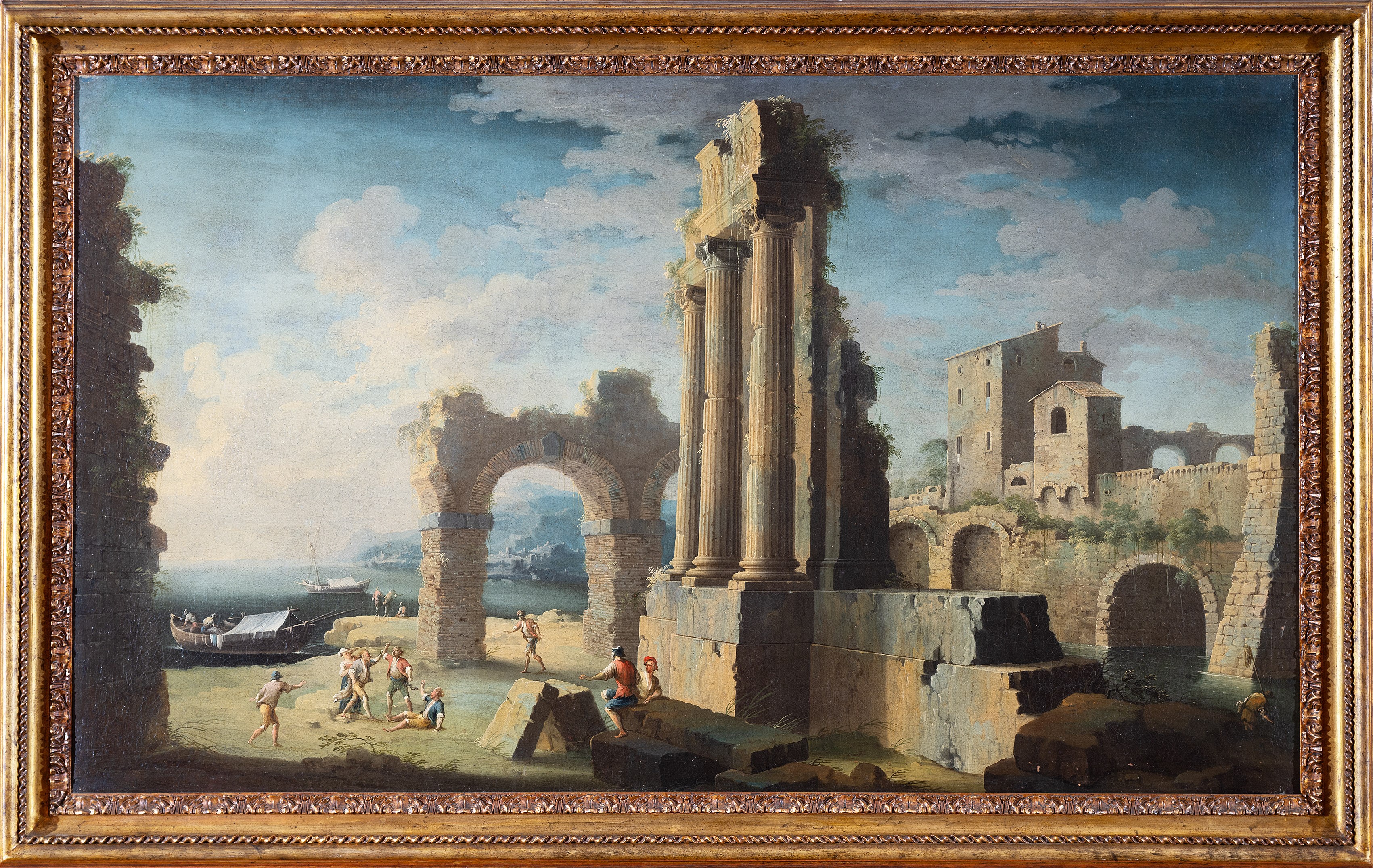 Leonardo Coccorante (napoli, 1680–1750) - A) Resti di un Antico Templio nei Pressi di un Porto B)...
