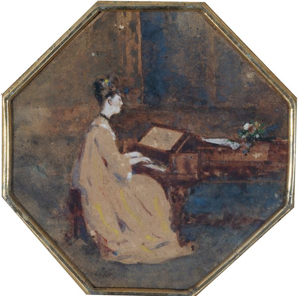 Giuseppe  De Nittis (Barletta 1846 - Saint-Germain-en-Laye 1884) - La pianista