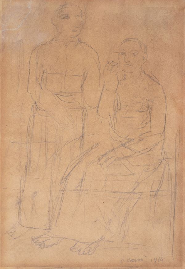 Carlo Carr&#224; : Senza titolo  (1914)  - Matita su carta - Asta Arte Moderna e Contemporanea - Blindarte Casa d'Aste