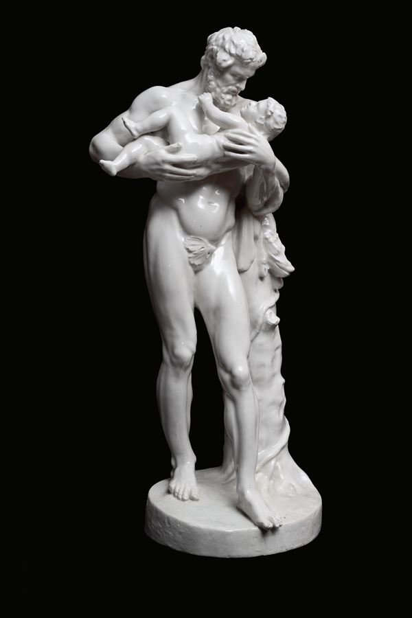 Manifattura napoletana, XIX secolo - Satyr with young Dionysus