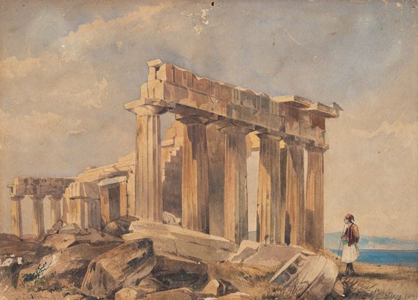 Thomas  Hartley Cromek (Regno Unito, 1809 - 1873) - Veduta degli scavi di Paestum