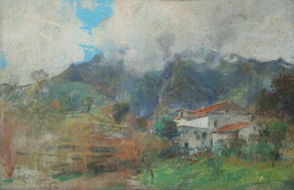 Giuseppe Casciaro (Ortelle,  1863 - Napoli, 1941) - Paesaggio con casolare