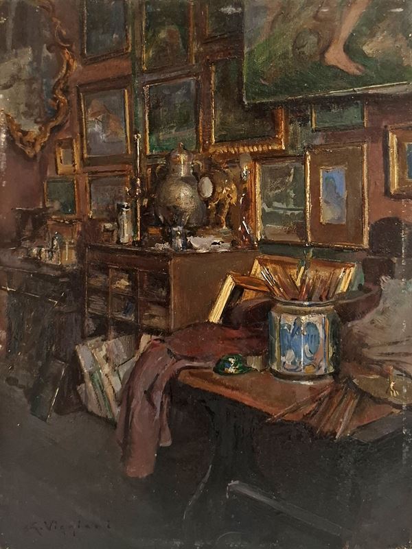 Giuseppe  Viggiani (Napoli 1892 - 1962) - Interno dello studio di un pittore