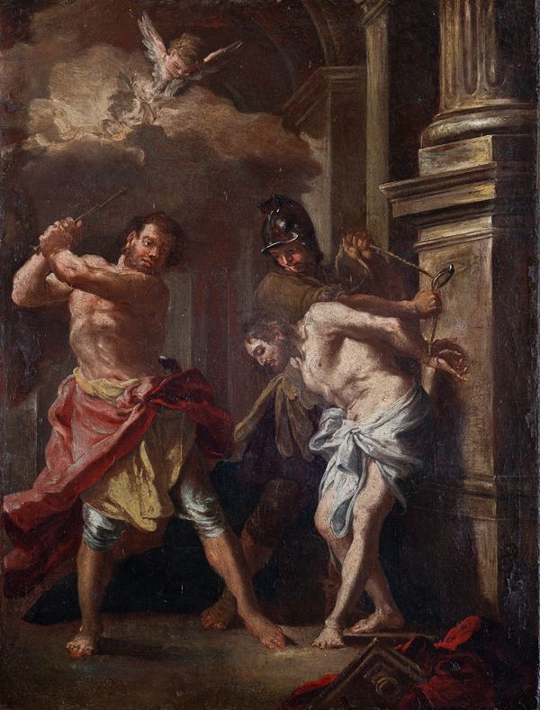 Scuola napoletana, seconda met&#224; XVII secolo : Cristo alla colonna  - Olio su tela - Asta Oggetti d'arte, Dipinti Antichi e del XIX secolo - Blindarte Casa d'Aste
