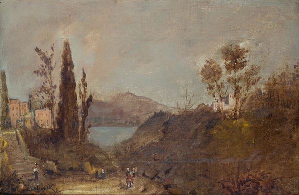 Federico Maldarelli (Napoli, 1826 -1893) - Paesaggio con figure