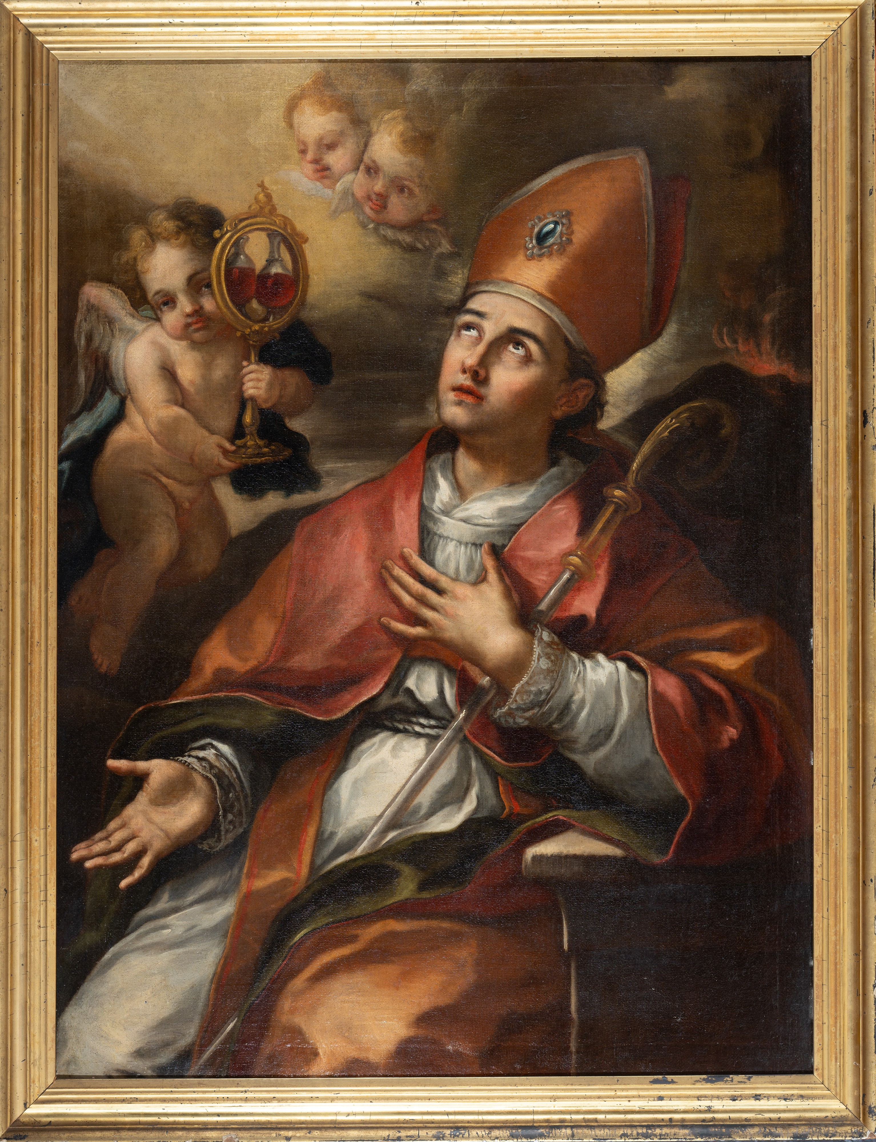 San Gennaro in estasi con le sacre ampolle del sangue miracoloso