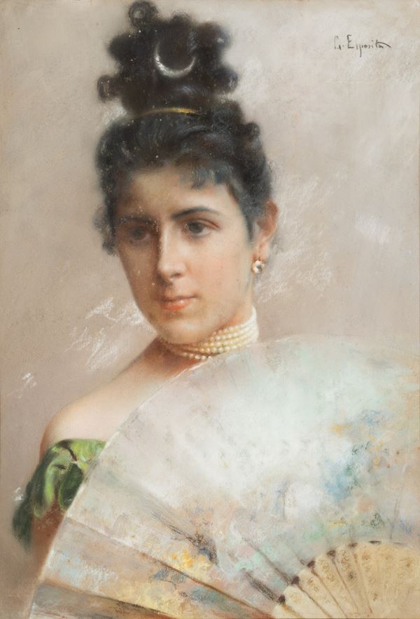 Gaetano Esposito (Salerno, 1858 - Sala Consilina, 1911) - Nobildonna con ventaglio