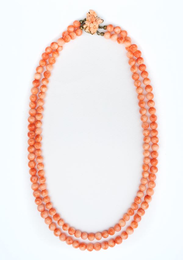 Collana a due fili di corallo cerasuolo