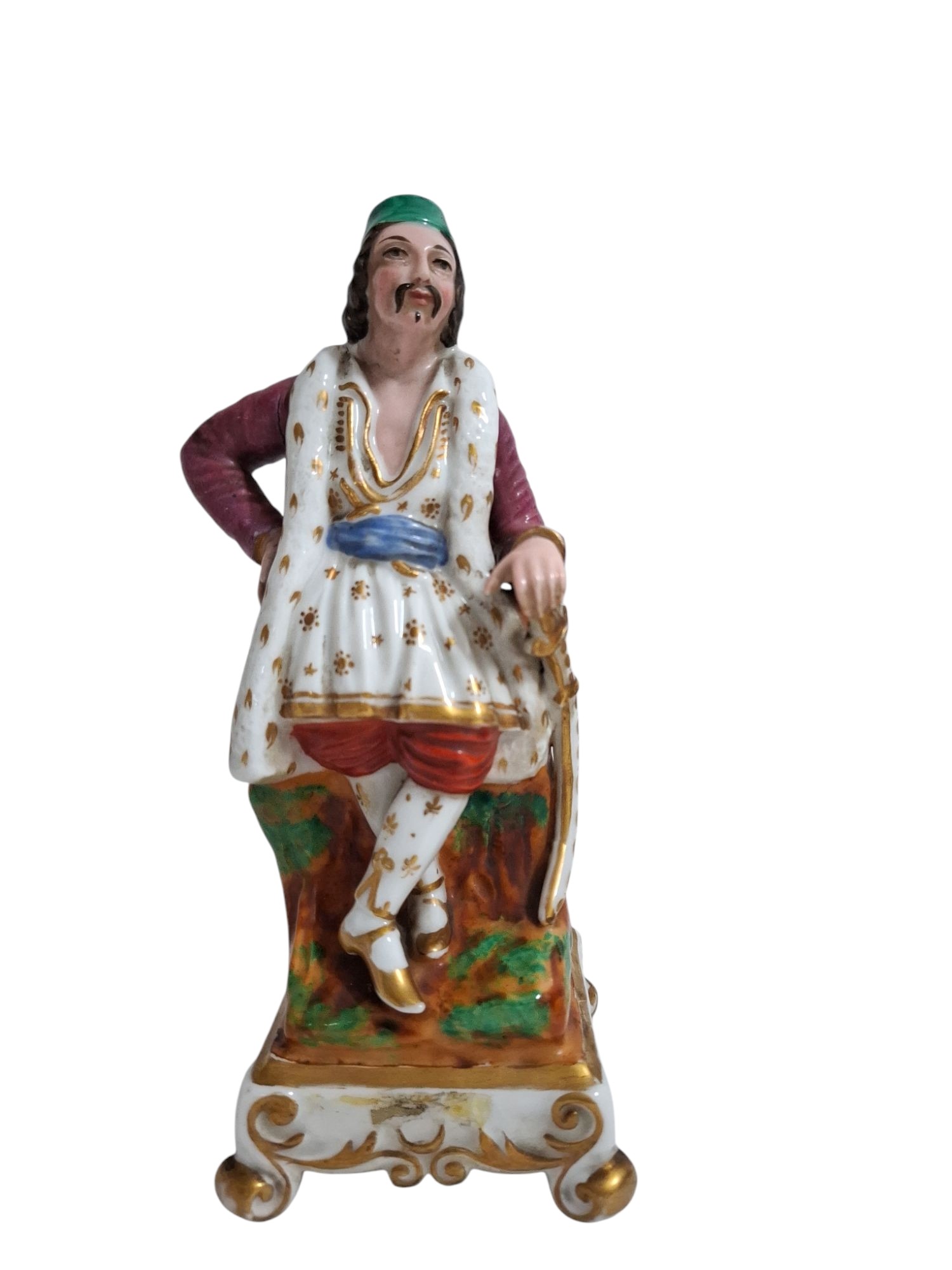 a)Coppia di figure femminili reggicandele; b) Statuetta porta profumo; c) Coppia di musicisti cin...